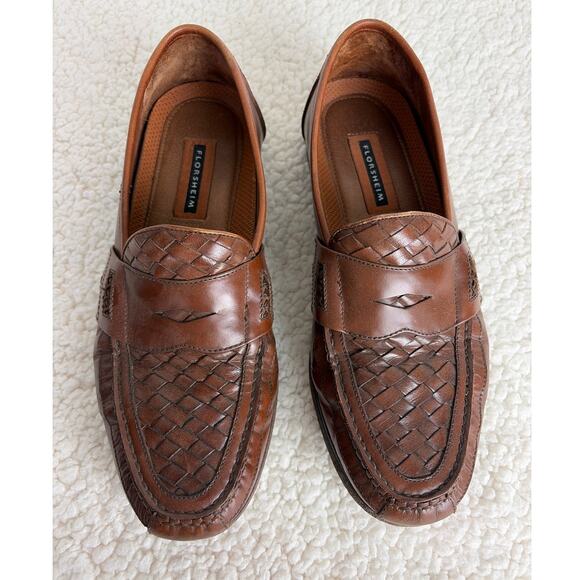 Florsheim Loafers Brown Leather Rattan Slip On Size 10.5 D 11242 - Picture 2 of 9